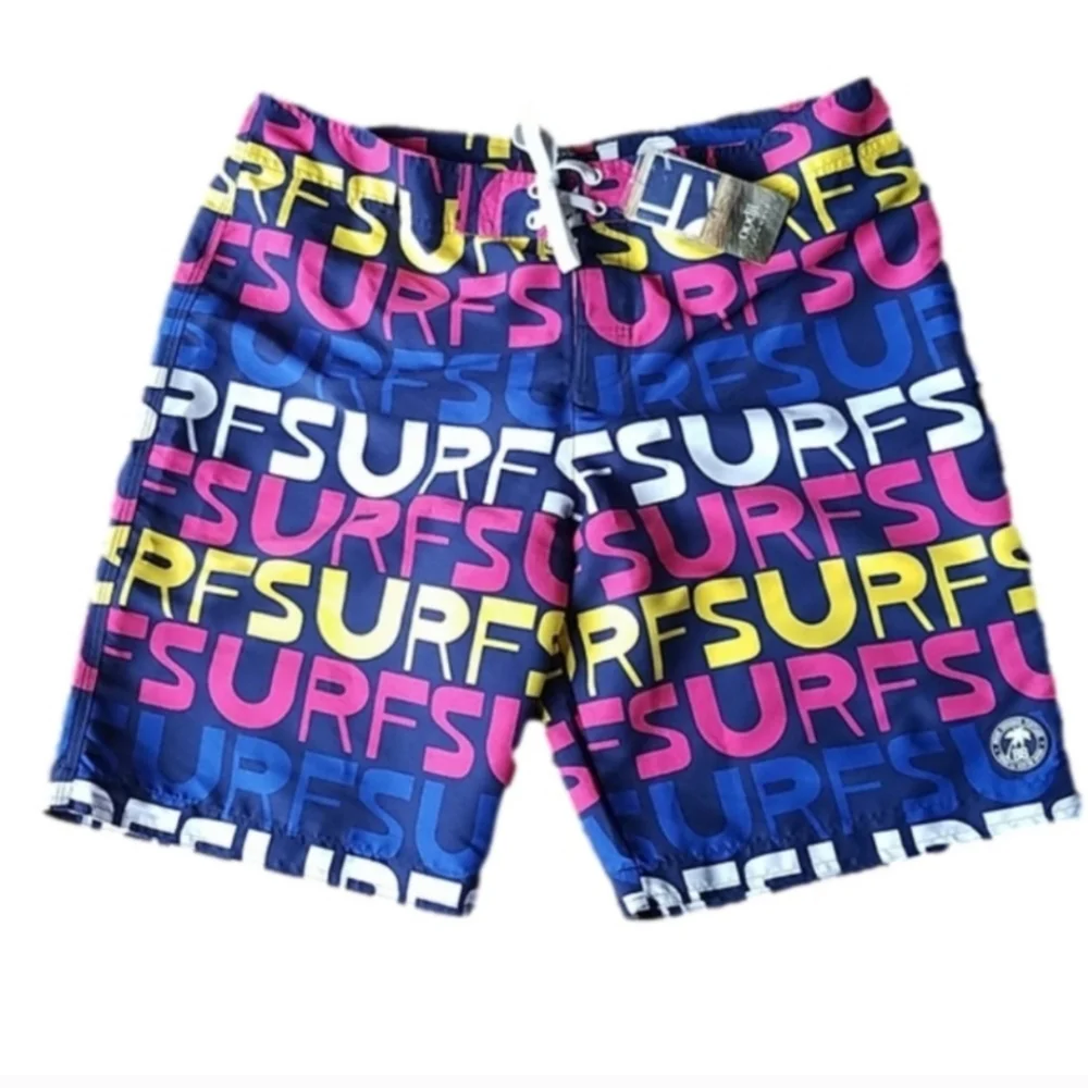 Miami Beach Blue Neon Summer Surfing Swimwear Trunks Men's Surf Logos New France